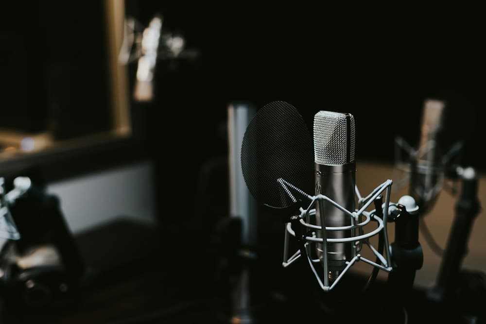 A studio microphone with a pop filter
